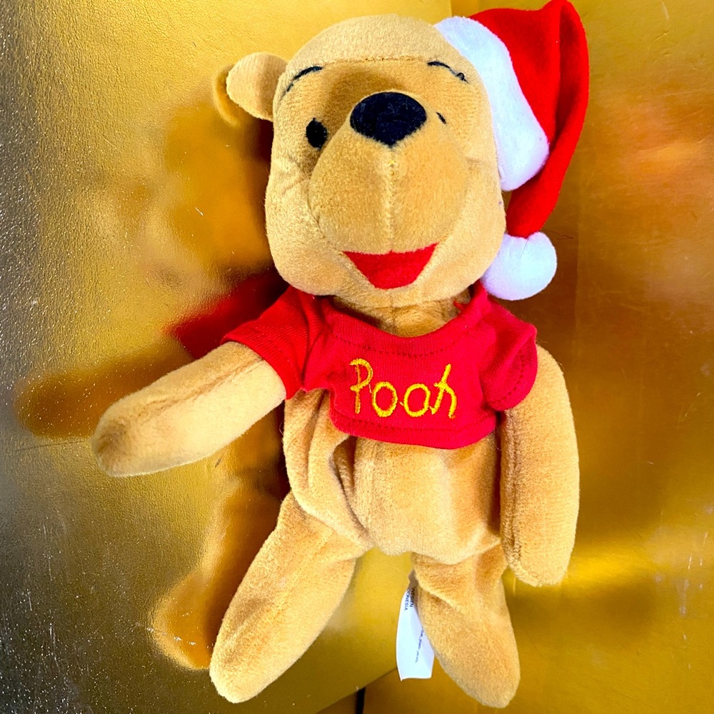 WALT DISNEY 90s SANTA WINNIE THE POOH BEAN BAG PLUSH & MINI EEYORE  SANTA PLUSH - Picture 5 of 13